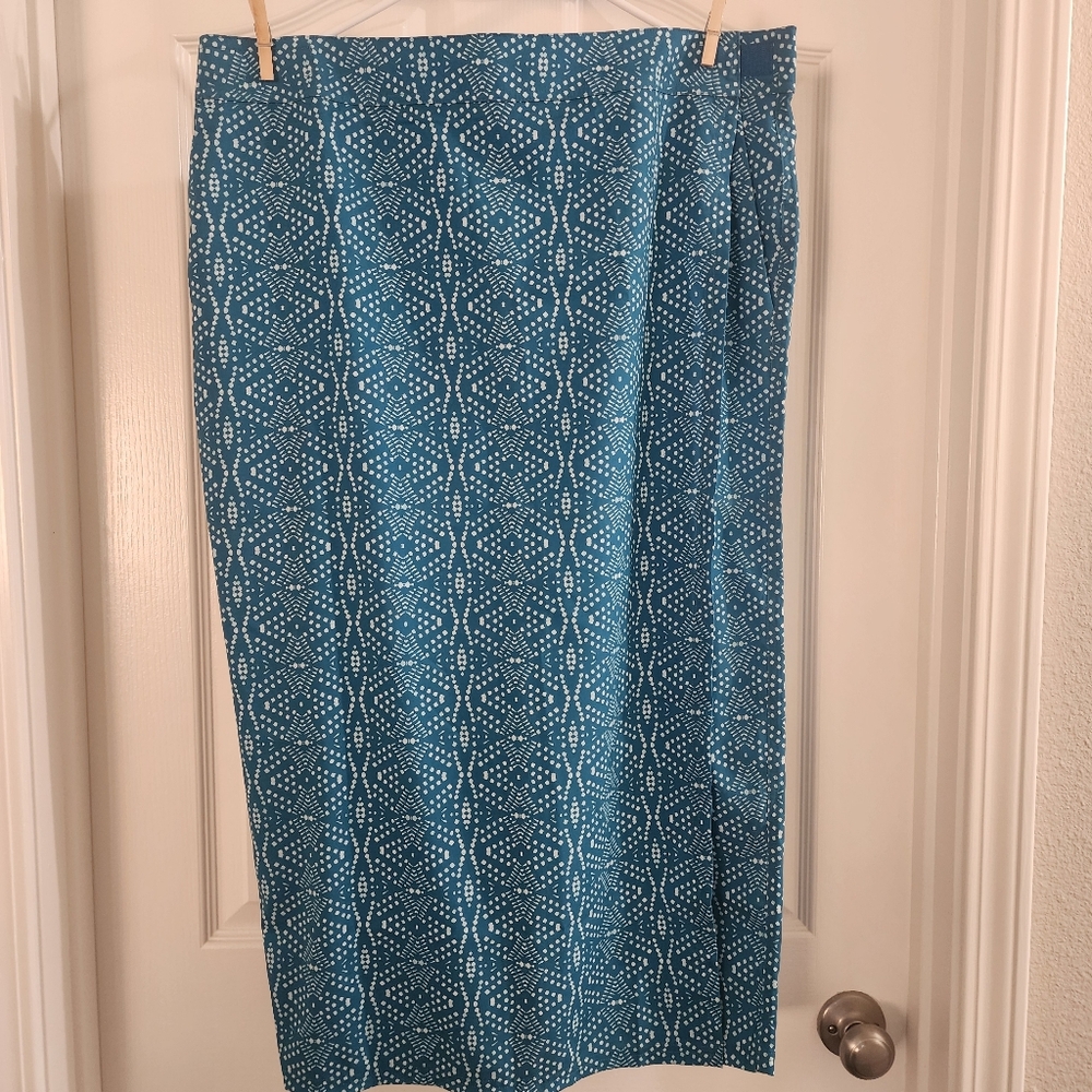 Rip Skirt Hawaii Length 3 Printed Wrap Skirt, Size XL, Teal